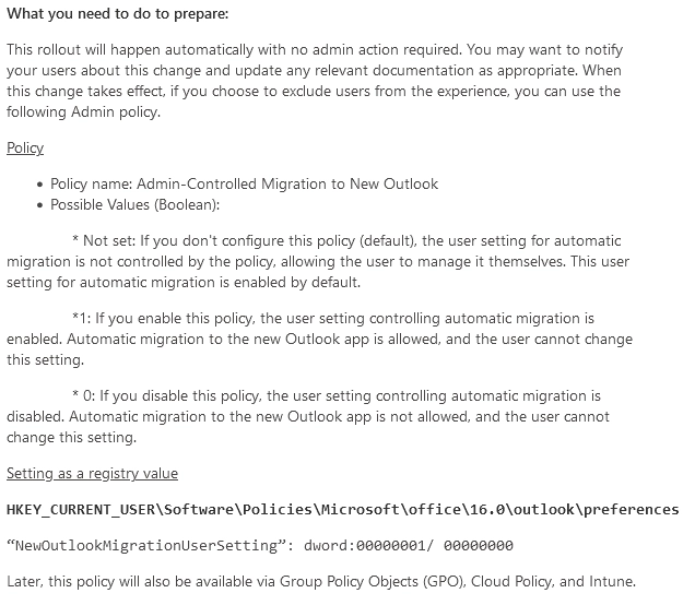 Anleitung Umstellung new Outlook automatisches Rollout